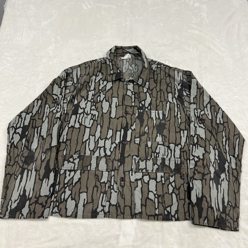 Trebark Camo Hunting Jacket Mens Large Gray Tree Bark Pattern Button Up